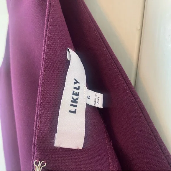 NWOT - Dark Purple One Shoulder Dress by LIKELY SIZE 6 - Picture 3 of 10